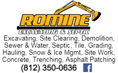 A 2.406x1.5 inch Small Contractor Ad for The Republic Columbus, Indiana newspaper for Romine Excavating & Septic